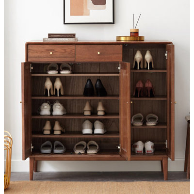 Odourless Varnish Oak Solid Wood Shoe Cabinet