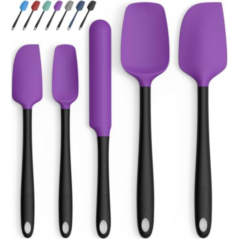 Ensemble de 5 spatules en silicone, résistantes aux hautes températures, en silicone de qualité alimentaire, compatibles avec le lave-vaisselle, pour la cuisson au four et en salle (violet et noir)