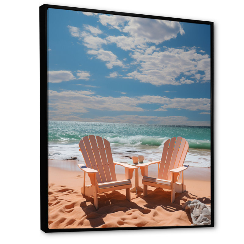 Chaise de plage Dream II - Décoration murale nautique et plage, H 44 po x l 34 po x P 1,5 po, Cadre flottant noir