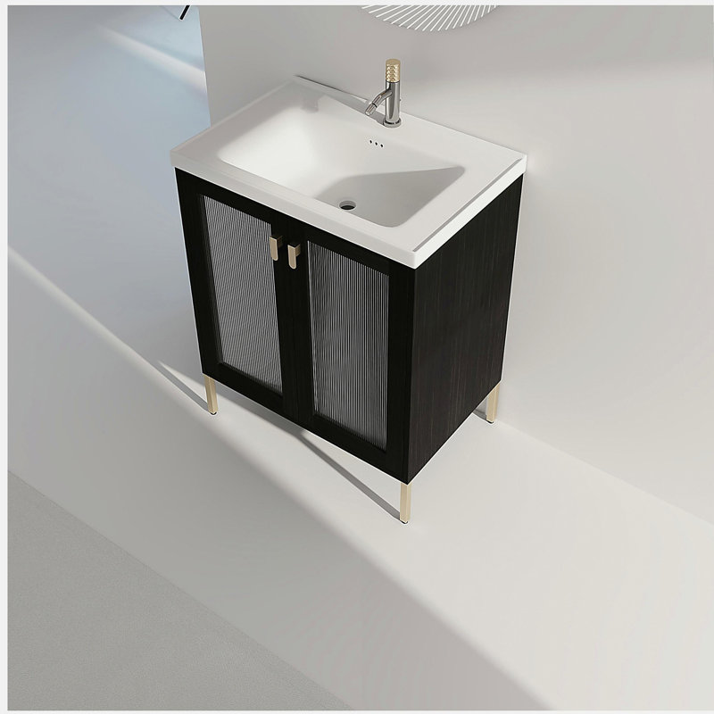 Contreplaqué de meuble-lavabo autoportant de 28 pouces avec lavabo en céramique, porte à fermeture douce, 28"