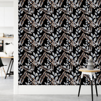 Papier peint noir avec feuilles