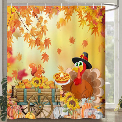 Harvest Pumpkin Farmhouse Thanksgiving Shower Curtain Set - Fall Autumn Holiday Bathroom Decor, Machine Washable Fabric with 12 Hooks 