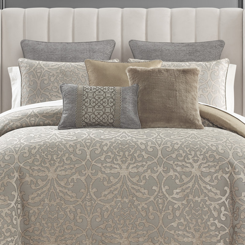 Champagne and Gray Embroidered Decorative Pillow Set
