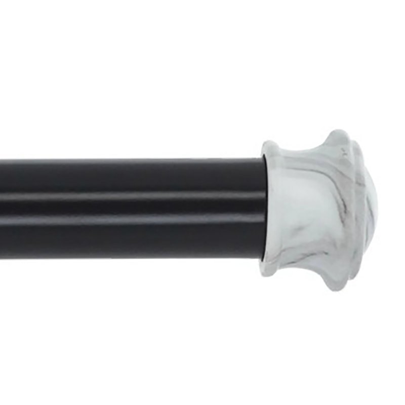 Tringle à rideau simple de 1 pouce de diamètre Meriville avec embout en marbre blanc Platani, réglable de 28 po à 48 po, noir