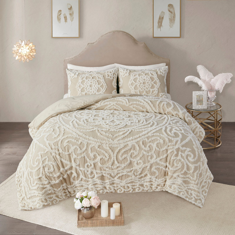 Ensemble d'édredon touffeté médaillon taupe, Édredon double / double