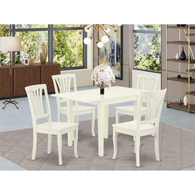 Ensemble de table de salle à manger 5 pièces comprenant une table rectangulaire avec Dropleaf et 4 chaises en bois, lin blanc