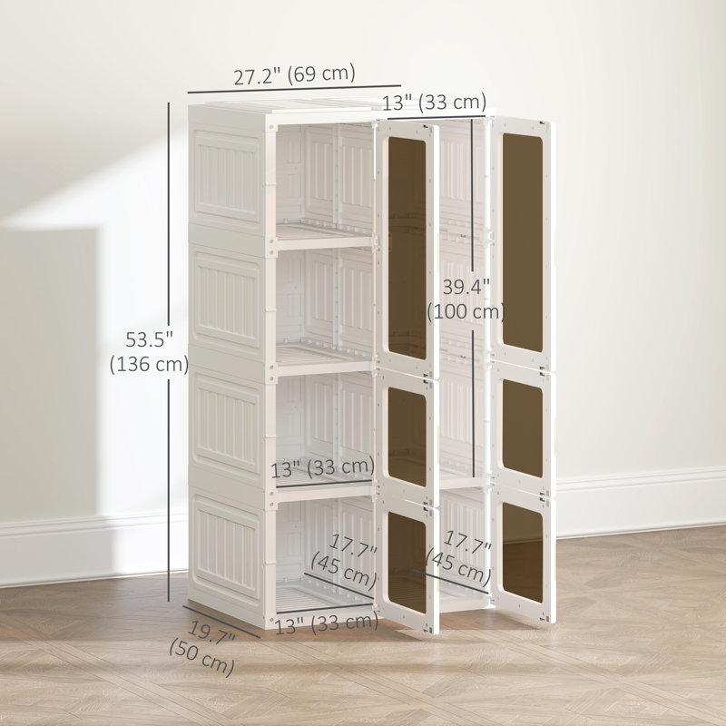 Penderie portative avec 5 compartiments, tringle, blanc