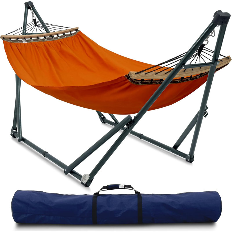 Support universel pour hamac - acier - toile - orange, Noir, Orange