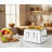 White Four-Slice Toaster With Dual Independent Controls, Extra-Wide Slot, 7 Baking Levels, 4 Main Functions, And A Removable Crumb Tray; Practical And Easy To Clean.