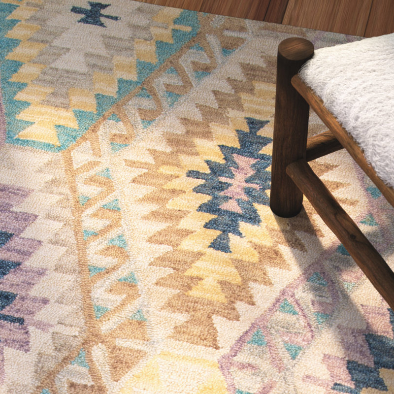 Tapis beige en laine touffeté à la main Pigg Southwestern, Rectangle 5 pi x 8 pi