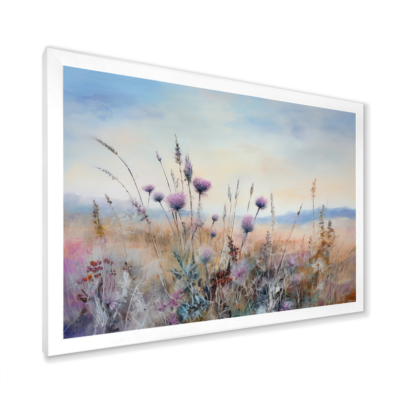 «Mauve chardon champ», impression sur toile, H 24 po x l 32 po x P 1 po, Cadre simple blanc