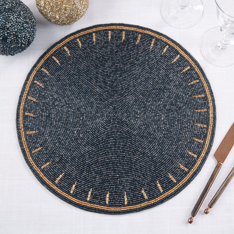 Navy Blue Beaded Round Placemats Set of 4