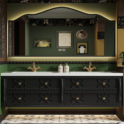 Double-basin French retro style bathroom cabinet
