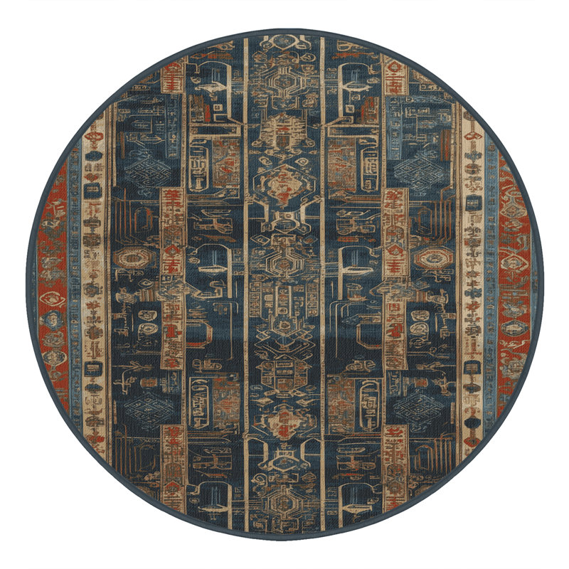 Tapis art déco brun lavable à la machine, Rond 7 pi