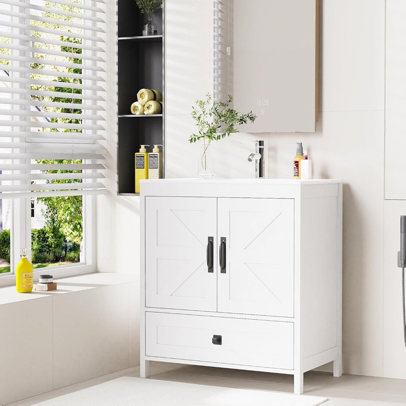 Meuble-lavabo en bois 30 po, blanc 3002, Blanc, 30"