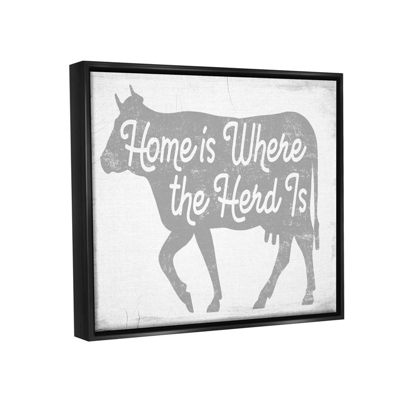 «Home Is Where Herd Is» par Lil 'Rue - Impression sur bois, H 17 po x l 21 po x P 1,7 po, Cadre flottant noir de jais