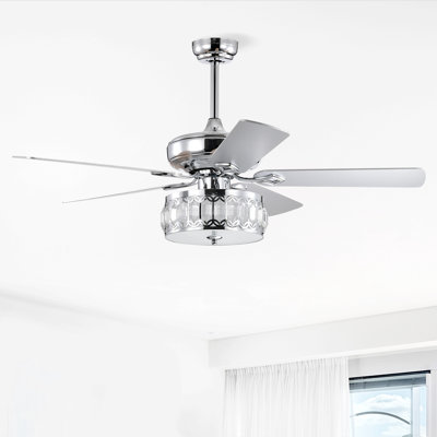 52" 3-Light Chrome Ceiling Fan + Remote, Traditional Farmhouse Rustic Industrial Bohemian Country Cottage Transitional Glam For Home, Kitchen, Living Room