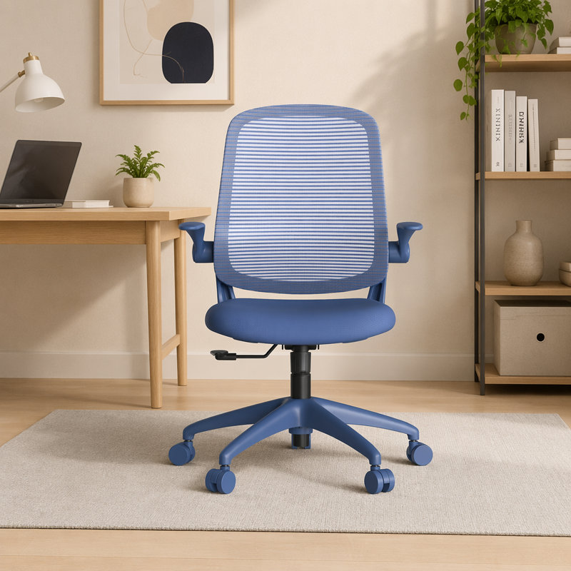  Chaise de bureau ergonomique et pivotante avec accoudoirs rabattables, chaise de bureau en filet avec support lombaire, coussin ignifuge pour le bureau personnel