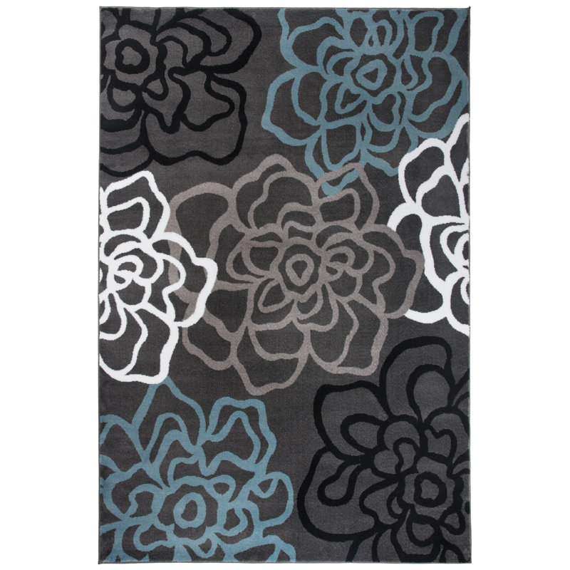 Carius Performance Floral Gray/Blue/Black/White Area Rug – Modern Floral Design, Living Room, Bedroom, Dining Room, Durable & Easy to Clean Carpet
