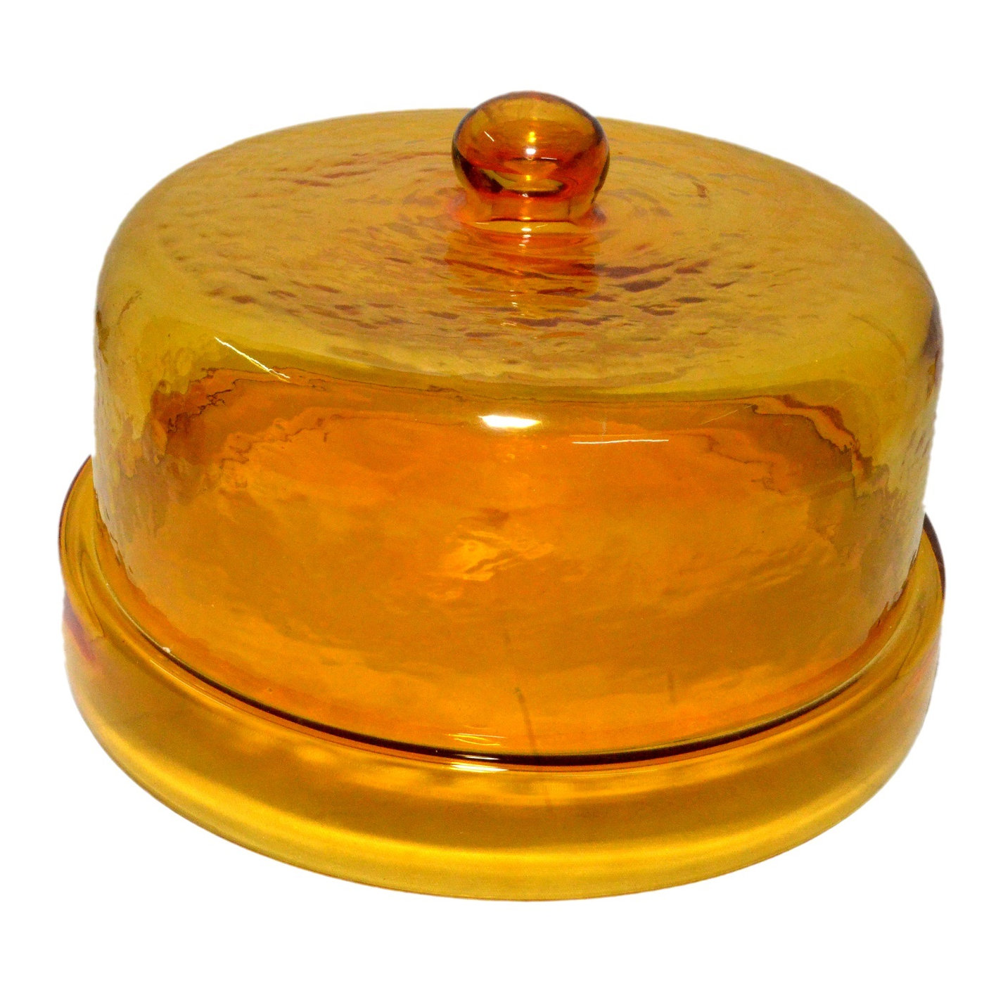 Cake Recycled Glass Dome W/Plate, 7.5" x 11.5" x 11.5", Yellow
