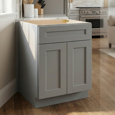 24" Wood Bathroom Vanity Base with Drawer & Doors, Soft-Closing Slides & Hinges, Adjustable Shelf