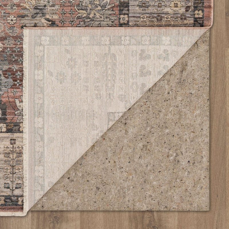 Rustic Red and Brown Floral Synthetic Runner Rug
