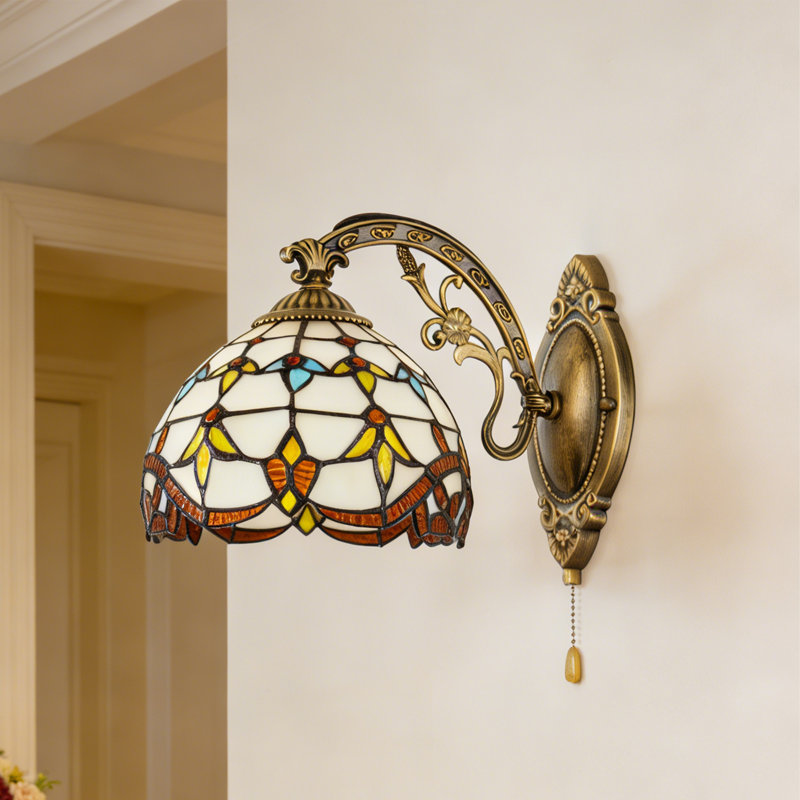 1 - Light Tiffany Stained Glass Wall Sconce With Pull Chain Switch (Set of 2)