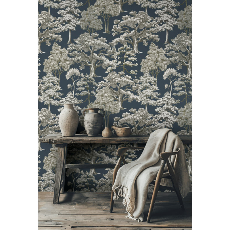 Scenic Tree Toile Wallpaper Forest Wall Mural Vintage Botanical Peel & Stick