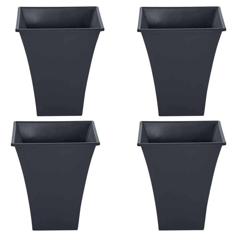  4 Piece Plastic Plant Pot Set, Slate, 31.5cm H x 28cm W x 28cm D