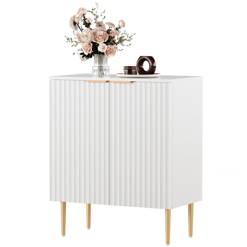 Armoire d'appoint cannelée à 2 portes de 28,5 po avec tablettes intérieures réglables Rishaw, Blanc, 1