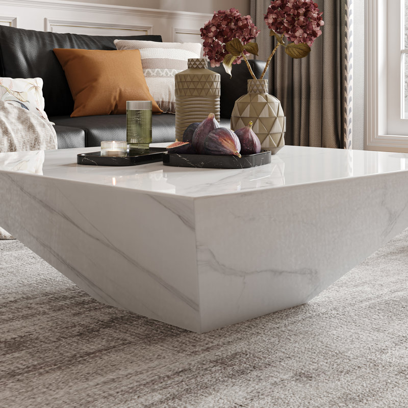 Wrought Studio Modern Drum Coffee Table, Trapezoid Faux Marble Coffee ...
