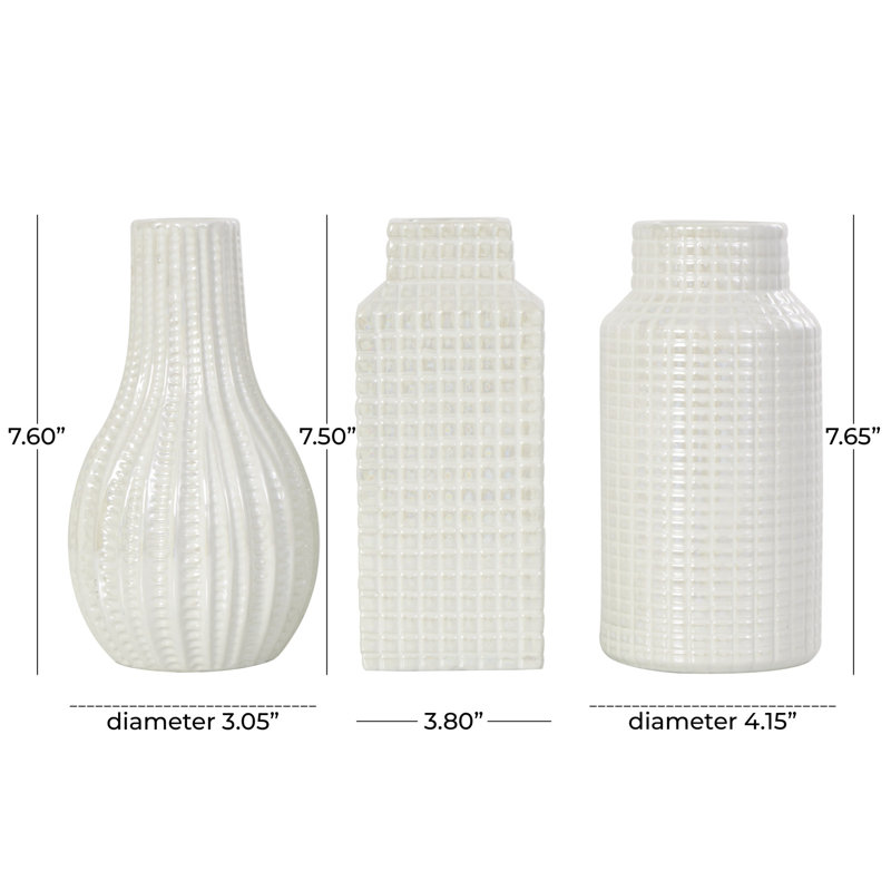 Ummuhan Ceramic Table Vase, Cream, 7.60"H x 3.05"W x 3.15"D