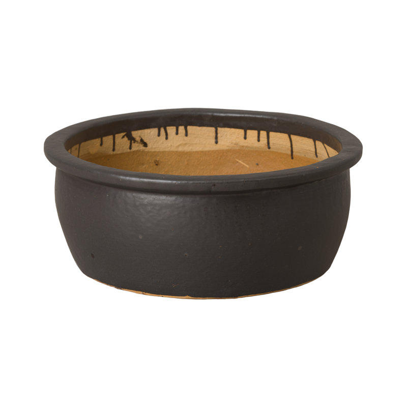 Kaori Handmade Ceramic Pot Planter, 8" H x 18.5" W x 18.5" D, Matte Black