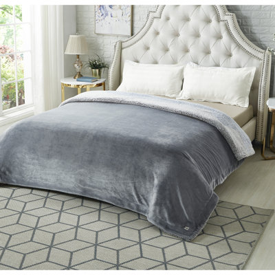 Zakary Flannel Blanket Reverse Heathered Sherpa For Bedroom