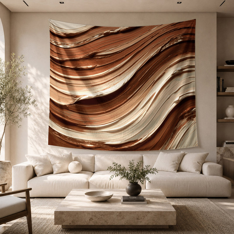 Tapisserie murale horizontale rayée crème argile, 68 po x 80 po