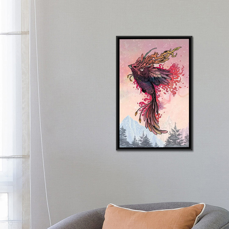 «Phoenix», impression sur toile, H 26 po x l 18 po x P 1,5 po, Toile avec cadre noir, Pas de tapis