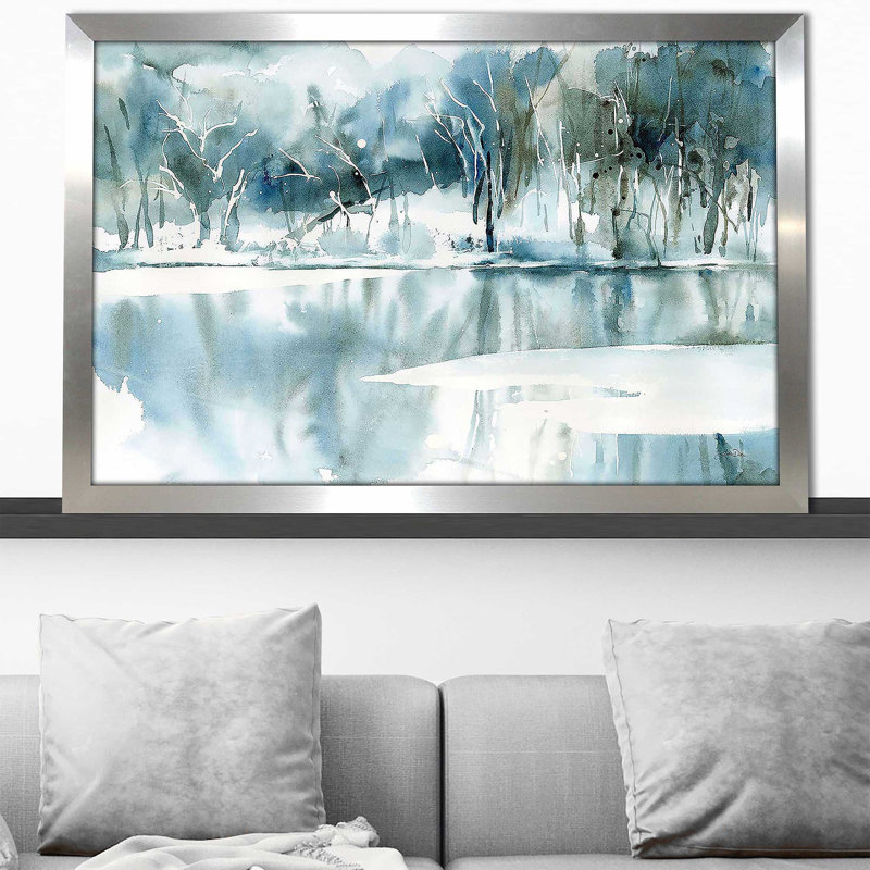 «Blue Reflections» par Katrina Pete - Peinture, Encadrement argenté, H 27,5 po x l 39,5 po x P 0,75 po