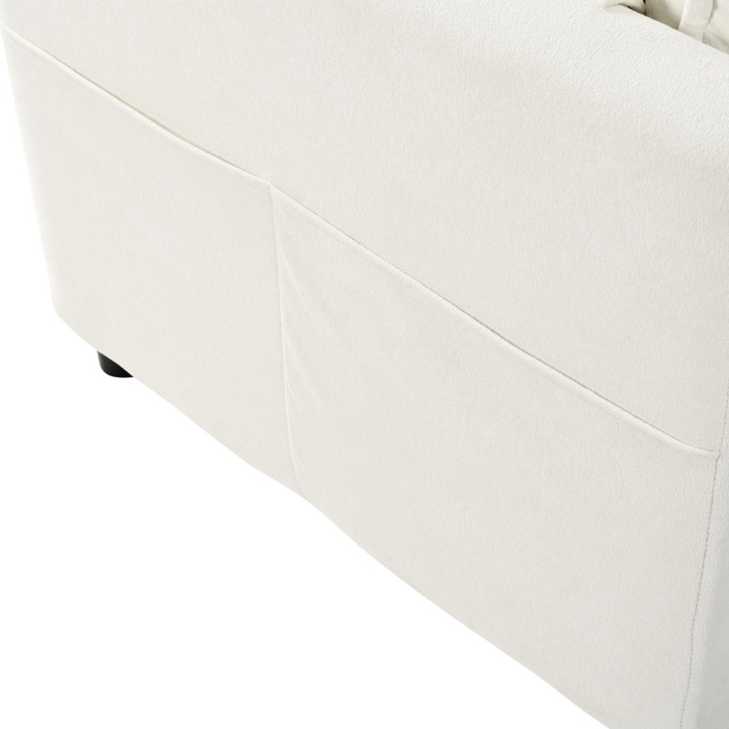 Confortable pour la chambre à coucher - Revêtement en chenille et accoudoirs carrés, accoudoirs pratiques beiges, poches de rangement pratiques, bureau