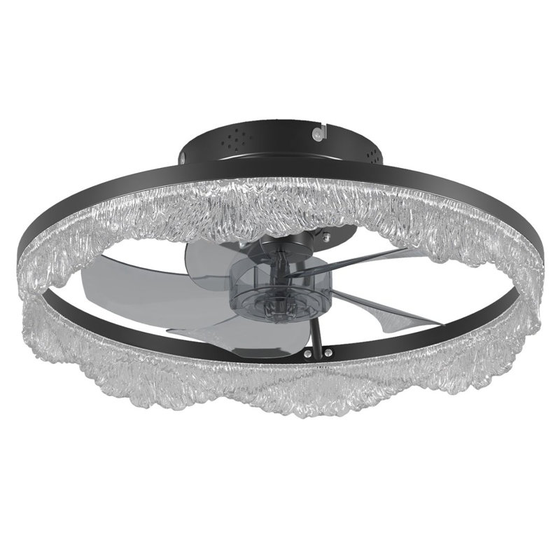 Ventilateur de plafond encastré noir minimaliste de 16 po avec lumière, 6 vitesses et 3 niveaux d'intensité réglable OLONTIC pour la chambre à coucher et les espaces de vie