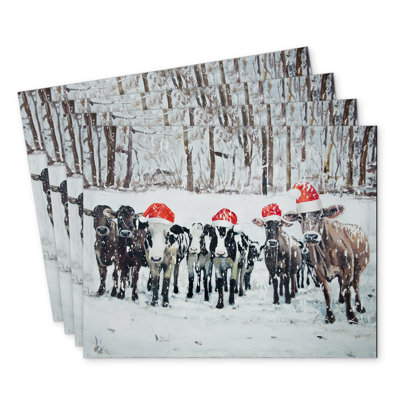 Curious Christmas Cows Polyester Eiver Set of 4 | Home Decor