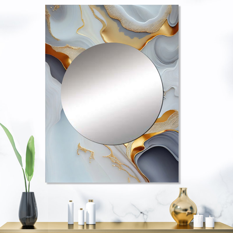 Lohoma - marbre blanc et or abstrait IV - miroir décoratif en marbre, miroir mural blanc, impression d'art en métal