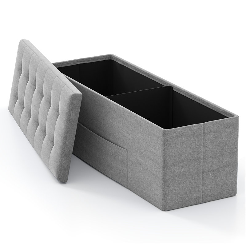 Folding Storage Ottoman Bench, Storage Chest Box w/Divider, Padded Seat Shoe Bench, Fabric Tufted Ottoman for Home