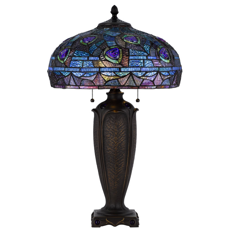 Tiffany 120W Metal And Resin Table Lamp With Pull Chain Switches 26" H
