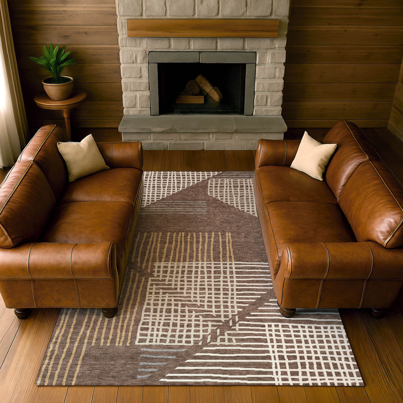 Premium Machine Washable Mayfield AMF2270 Striped Rug, 3' x 5', Brown