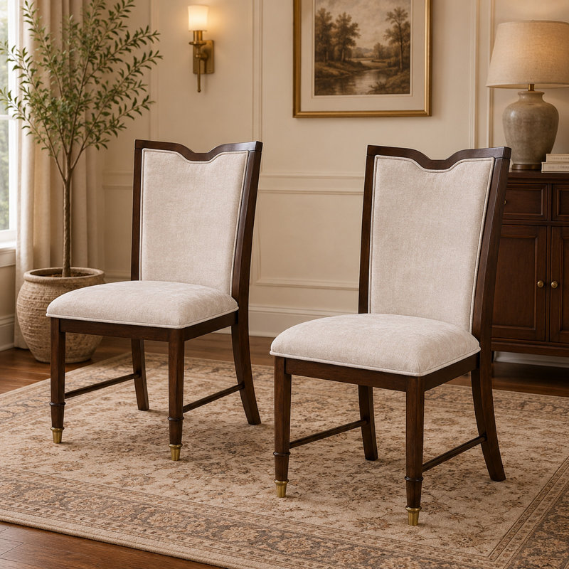 Ensemble de 2 chaises d'appoint de salle à manger Raam, coussins crème, brun cerise foncé