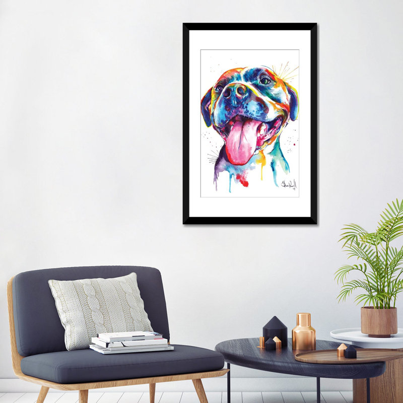 « pitbull », impression sur toile, H 24 po x l 16 po x P 1 po, Papier d'art encadré noir, Blanc