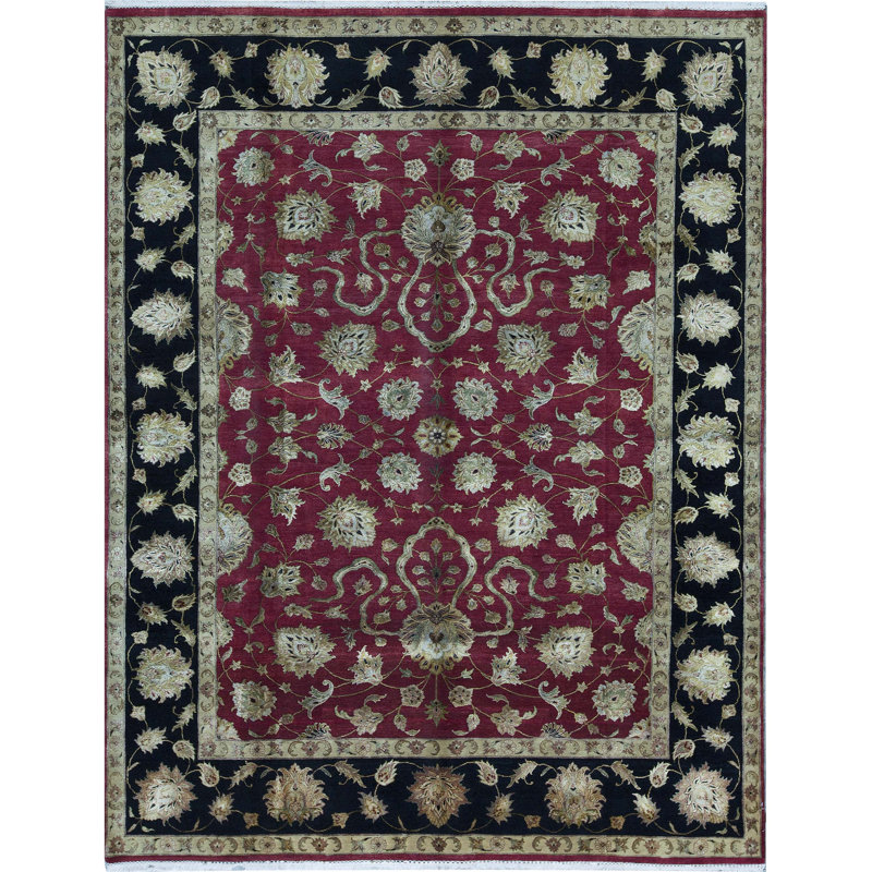 Tapis rouge et noir noué à la main de haute qualité