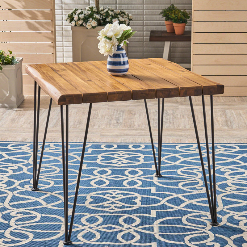 Table d'extérieur moderne 32,5 po - avec table en bois et pieds en métal thermolaqués, 32,5 po