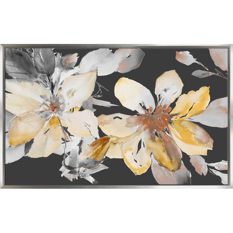 «Yellow Clematis on Grey», reproduction d'art sur toile encadrée, H 27,5 po x l 43,5 po x P 2 po