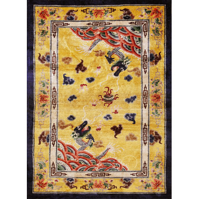 Antique Chinese - Silk Chinese Allover Geometric Knotted Rug
